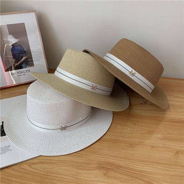 

summer straw women's m beach flat white fashion big brim sun hat british, Blue;gray