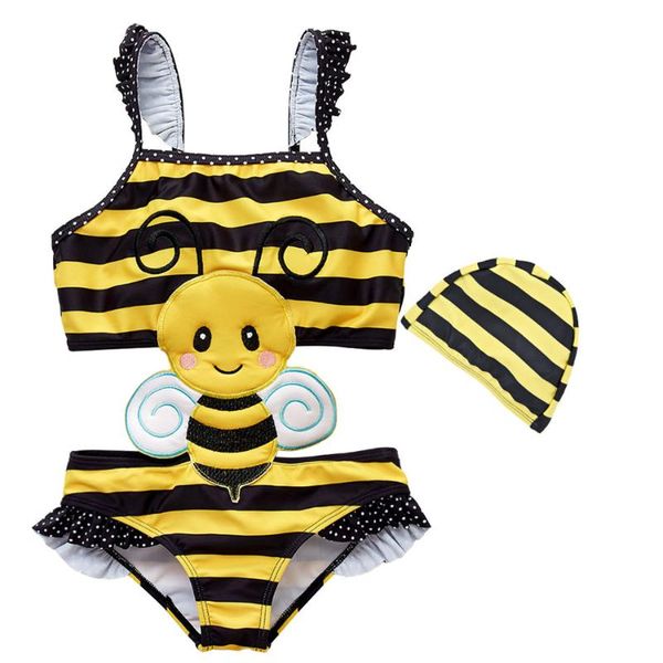 

kavkas kids baby girls swimming wear with hats one piece cartoon animals swimsuit swimwear bathing suit bikini clothes one-pieces, Black