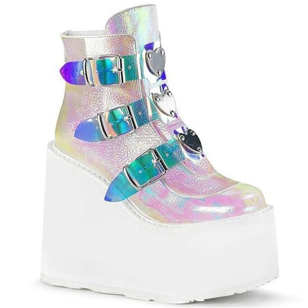 

boots buckled ankle boots, model banquet stage wedge heels 12.5cm, pu uppers, fashion shopping, Black