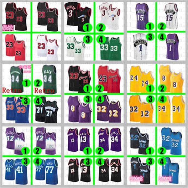 

retro mens basketball jersey vince 23 allen 15 carter iverson grant isiah penny steve hill thomas hardaway nash kevin jason garnett williams, Black;red