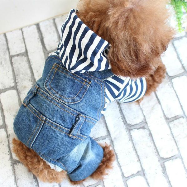 

dog apparel casual jeans rompers striped pet denim jacket wear-resisting clothes spring autumn overalls for yorkie teddy poodle