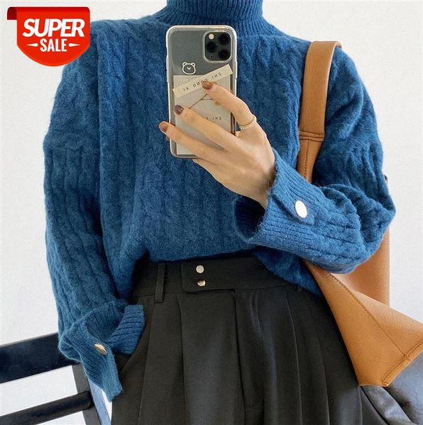 

zhi chenxi pure color thick turtleneck sweater women trumpet sleeve pullover knit sz819 #ke81, Black;gray