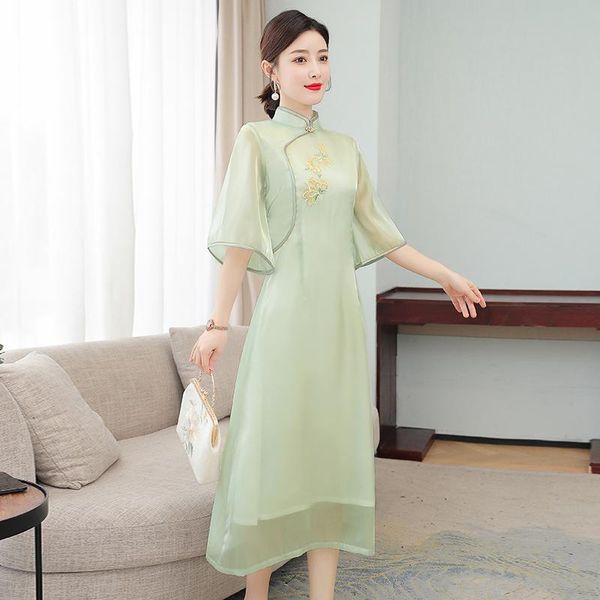 

6773# summer young girl modified dress vintage retro chinese improved cheongsam elegant mandarin collar female qipao ethnic clothing, Red