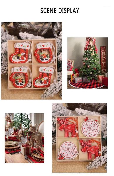 

christmas decorations creative color pendant 12pcs / box year natural wooden tree ornaments gift family party