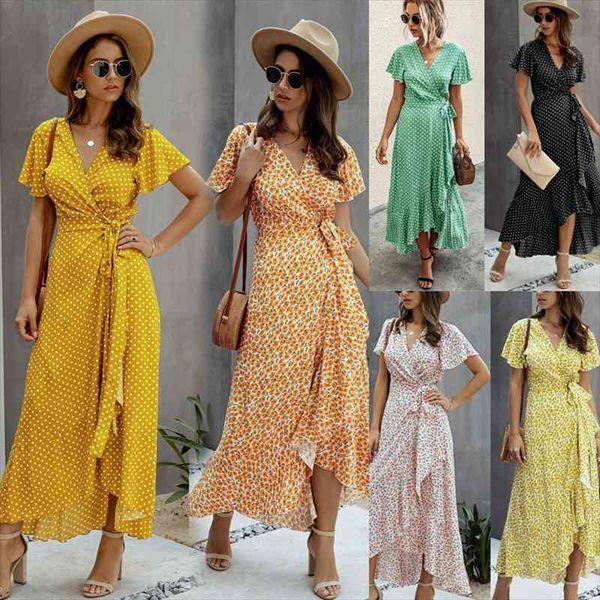 

summer women casual boho flower floral printed beach long dress v-neck ruffle bodycon party dresses female vestido, Black;gray