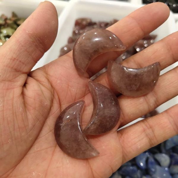 

decorative objects & figurines natural strawberry quartz crystal mini moon