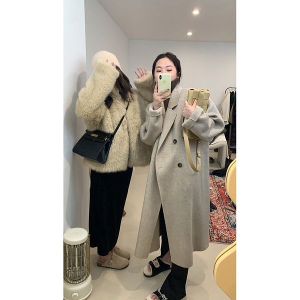 

han xibo's main woolen coat women's fashion temperament 2021 winter face cashmere wool straight trend, Black