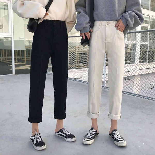 

jeans autumn and winter 2021 net red korean high waist straight women's first love loose student capris, Blue