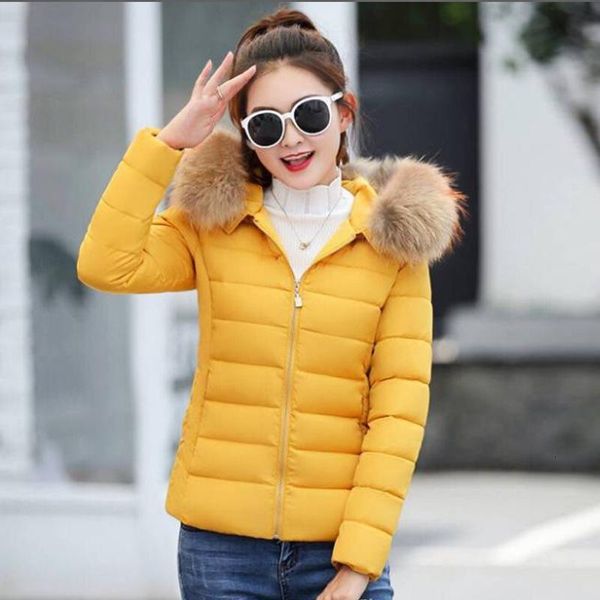 

Women's Down & Parkas Winter Coat Women Short Jacket Lady warm detachable Fur Collar Slim fit Cotton Outwear Plus Size 6XL VM7R, Black