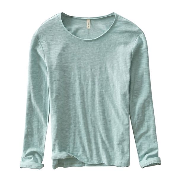 

long sleeve t-shirts for men o-neck 100%pure cotton & tees spring summer male casual wild solid color men's clothing 210716, White;black