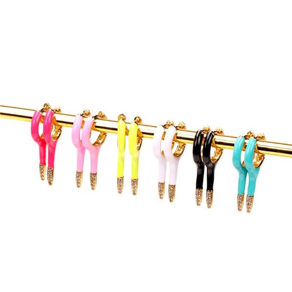 

hoop & huggie eyika colorful fluorescent neon enamel spike small earring for women girls gold color zircon crystal, Golden;silver