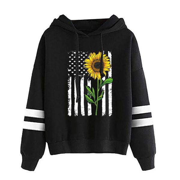 

women's hoodies & sweatshirts women pattern print fleece sweatshirt autumn winter loose hooded pullovers casual long sleeve drawstring, Black