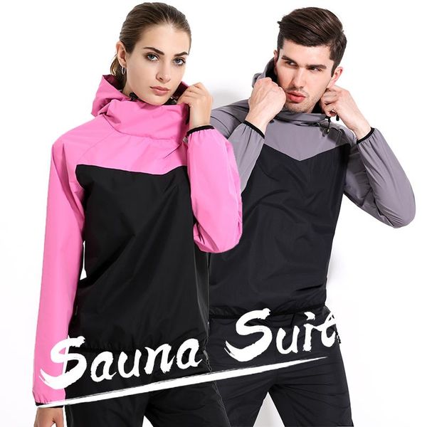 

gym clothing sauna suit mens womens windproof set hoodies pullover sportswear running fitness weight loss sweating sports, White;black