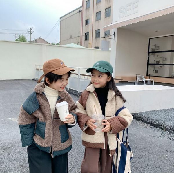

jackets 2021 arrival girls boys patchwork thicken coat winter full sleeve fashion kids coats 2-8 years hs364, Blue;gray