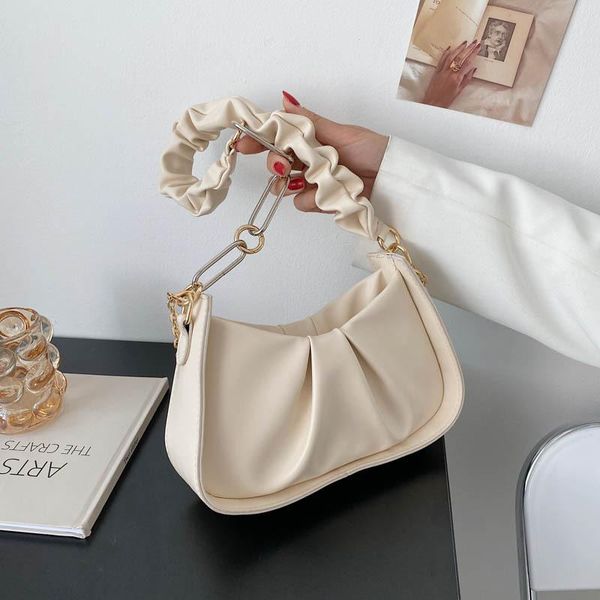 

evening bags fashion pleated chain shoulder for women 2021 beaded pu leather designer handbags female travel crossbody bag