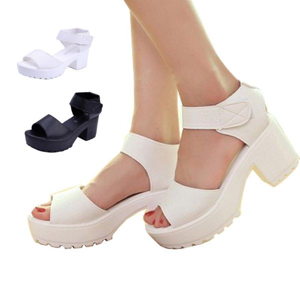 

summer platform for women's shoes open toe sandals female thick heel wedges, Black