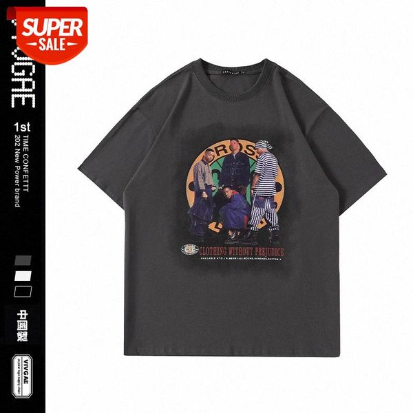 

vivgae retro hip-hop group print short-sleeved street men and women loose t-shirt #jm5i, White;black