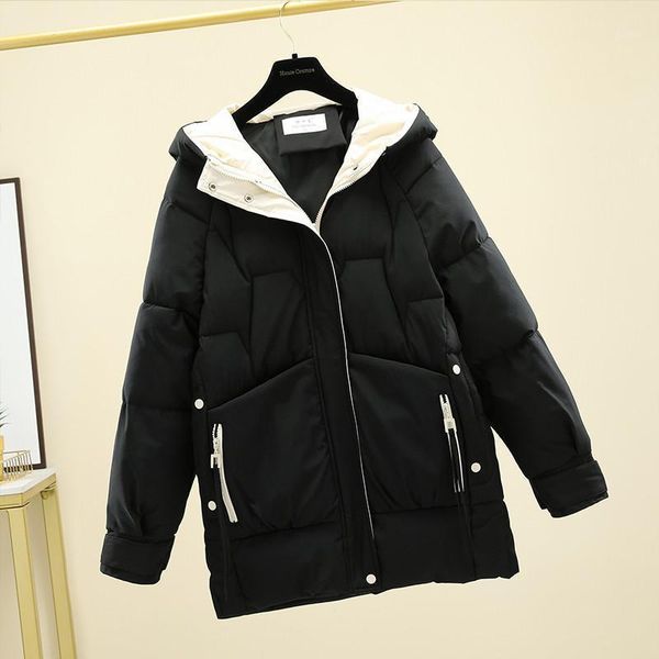 

women's down & parkas autumn cotton jacket women 2022 winter hooded thick warm padded coat female loose mid-length casual clothes g1560, Black