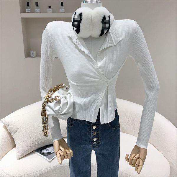

spring summer 2021 women's niche design sleeve short shirt irregular temperament style waist button, White