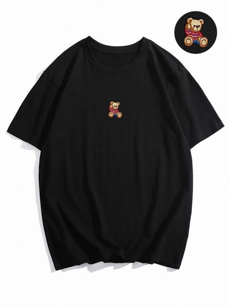 

men cartoon bear embroidered tee j9dg#, White;black