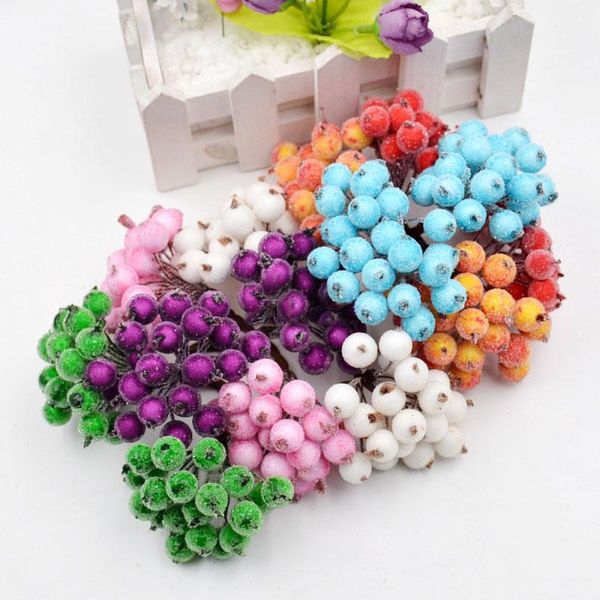 

decorative flowers & wreaths 40heads artificial fruit glass berries stamen christmas decoration diy gift box scrapbooking wreath craft fake
