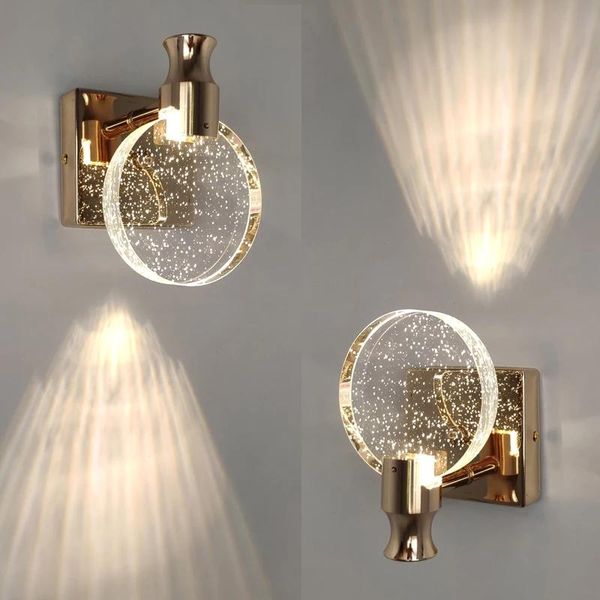 

wall lamps nordic crystal lamp bedroom led gold silver light bedside sconce for stairs living room round mirror