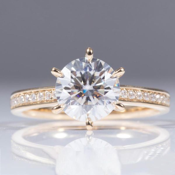 

cluster rings moissanite test positive d color 1.5ct 7.5mm&20pcs 1mm side stone real 18k yellow gold women ring+fast ship and ring certifica, Golden;silver