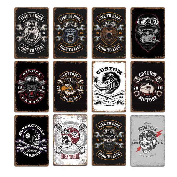 

2021 new motorcycle skull wolf signs plaques pub club wall decoration vintage metal tin sign home garage decor art postersa
