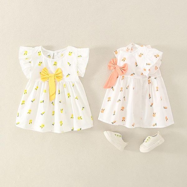 

girl's dresses 2021 flower summer girls dress light for infants princess dressses with bow kids clothes kids', Red;yellow