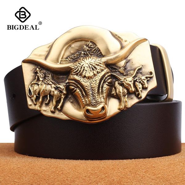 

belts bigdeal vintage plate buckle cow genuine leather for men 130cm mens belt cinturones hombre, Black;brown