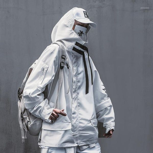 

men's jackets techwear white casual s coats men women hip hop japan style detachable hooded outerwear male autumn oversized streetwear, Black;brown