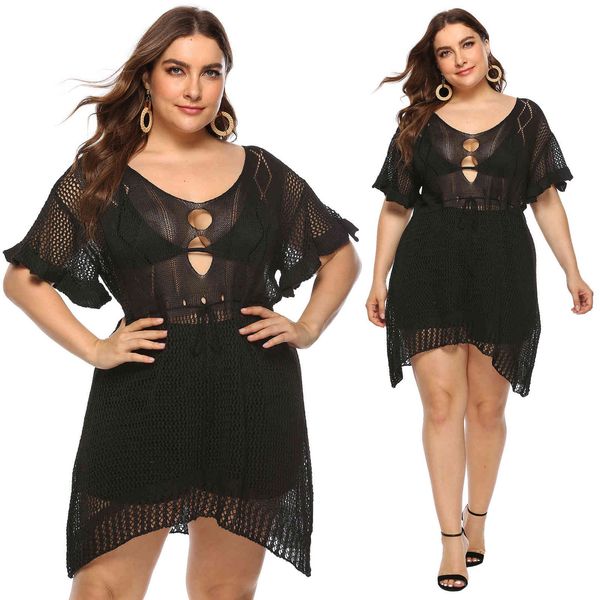 

women's plus size large irregular hollowed out perspective woven auricular beach 19158
