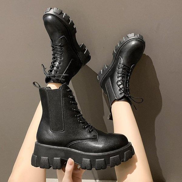 

boots 2021 fashion winter women warmth platform ankle casual booties round toe women's shoes botas mujer, Black