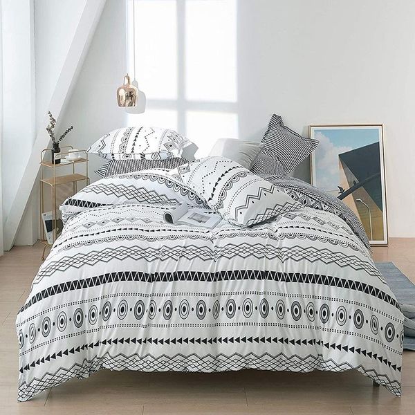 

bedding sets bohemia king  set duvet cover 220x240cm geometric stripes printed bed 2/3pcs nordic home textile drop