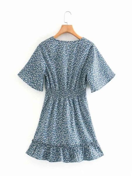 

designer clothing a line long sleeve fall women's es fashion show thin loose tight waist v-neck flower blue short skirt, Black;gray