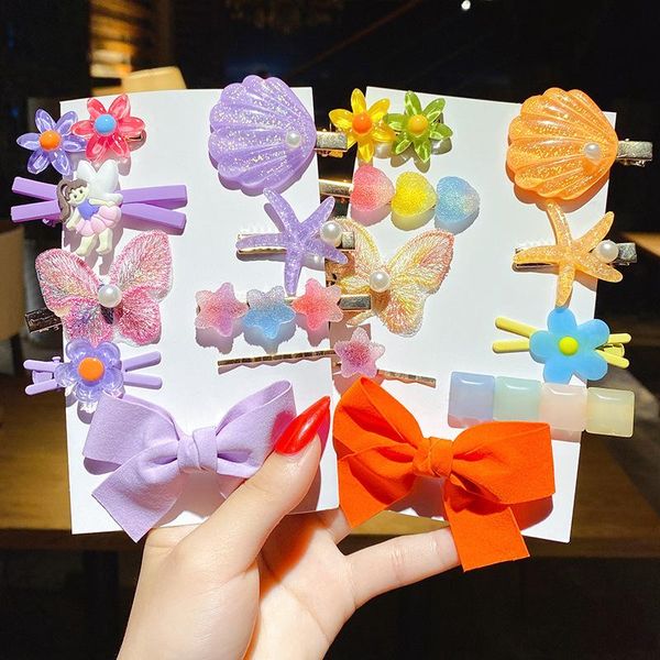 

hair accessories children's clip set transparent starfish shell duckbill female baby cute flower cartoon butterfly, Slivery;white