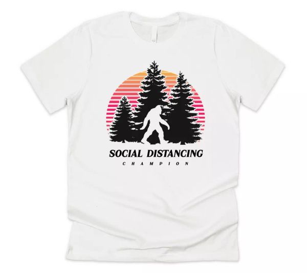 

social distancing champion t-shirt retro vintage funny sasquatch, White;black