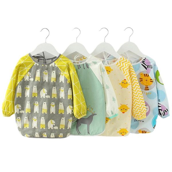 

bibs & burp cloths baby boy girls toddler long sleeve scarf cartoon waterproof art smock feeding bib apron pocket infant kid cloth banana