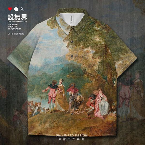 

men's casual shirts world famous paintings take a boat to cyril lsland gypsy girl short-sleeved shirt blouses mens short sleeve clothes, White;black