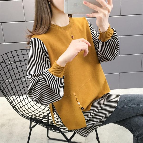 

oversized crop mujer women sweaters long sleeve striped splice knitted casual pullover harajuk black red yellow, White;black