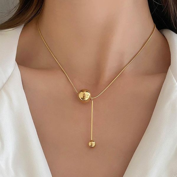 

chains fashion stainless steel minimalist gold color ball pendant necklace long tothic for women jewelry, Silver