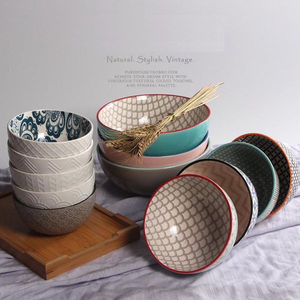 

bowls soup bowl colorful ware noodle big capacity hand-painted japanese salad container lamian breakfast oat 1pcs