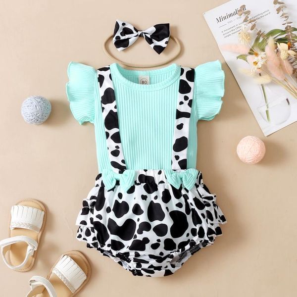 

clothing sets kawaii bodysuit kids summer set toddler baby girls solid +leopard printed suspender shorts headbands outfits romper#40, White