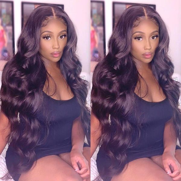 

wavy 180 density body wave lace front wig 13x4 fontal remy brazilian human hair wigs for black women1, Black;brown