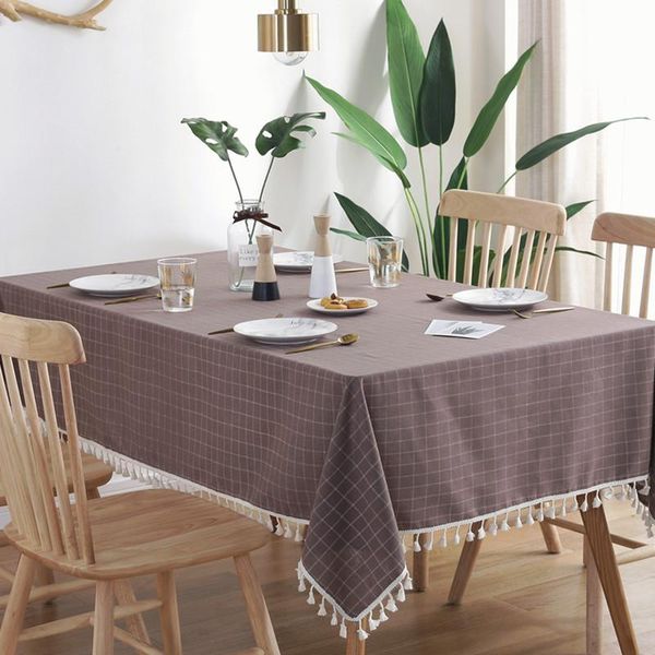 

table cloth nordic contracted grey dotted grid tassel lace dining all-purpose cover towel