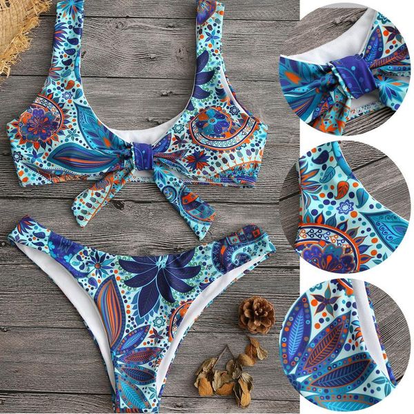 Damenbadebekleidung Frau Badeanzug Sexy Bikini 2021 Push Up Bandage Set Zweiteiler Badeanzug Frauen Drucken Floral Beachwear Biquini