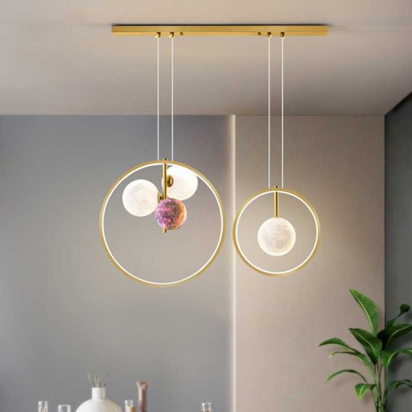 

chandeliers nordic modern minimalist art 3d printing circle planet chandelier cafe bar restaurant bedside decorative lamp