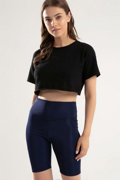 

women's wide belt bright short tights casual sports leggings, Black