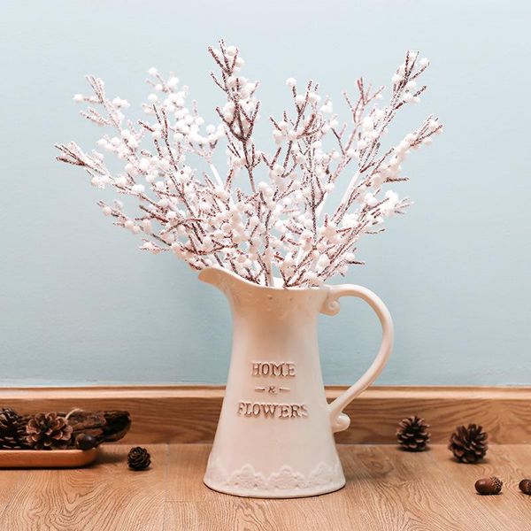 

6pcs/lot simulation snowflake branch fake plants home living room decoration ornaments christmas pine branches po props decorative flowers &