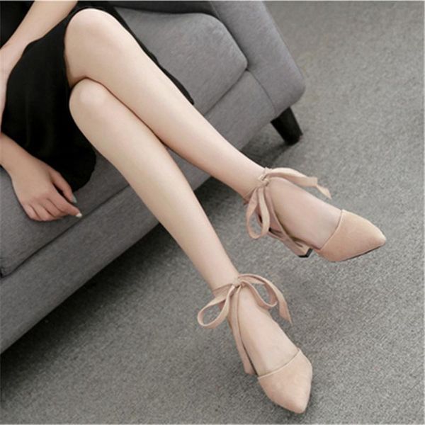 

dress shoes gentle fairy style sandals female thick heel 2021 summer pointed toe strap high heels baotou single mid-heel, Black